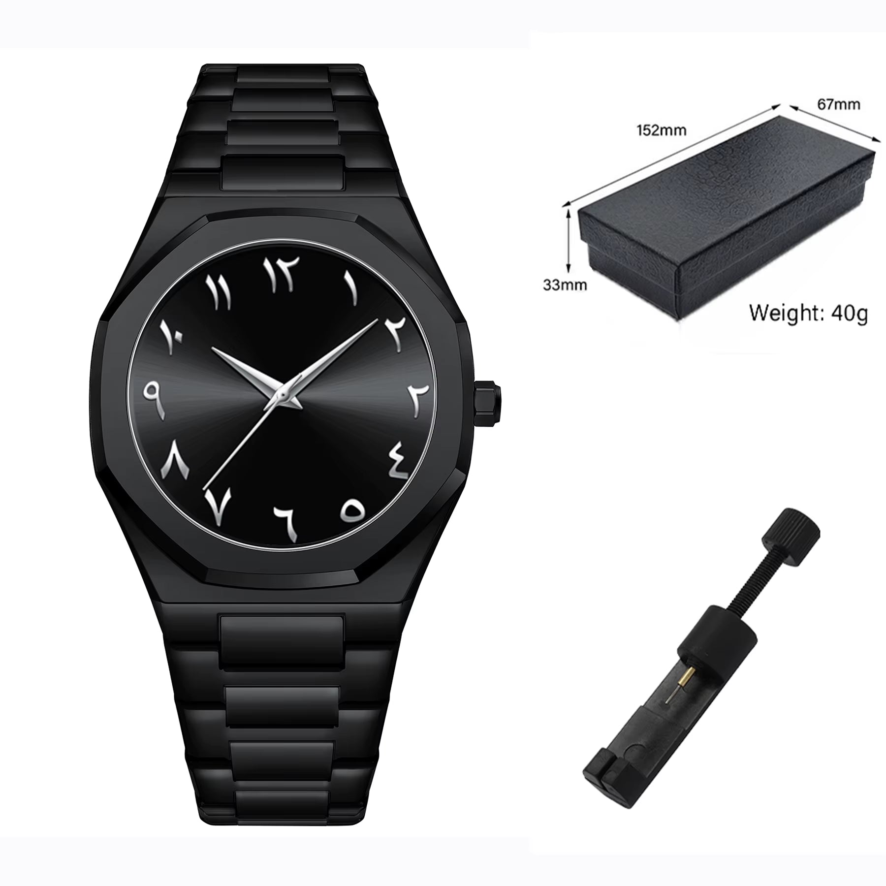 Modern Minimalist Personality Creative All-Black Men'S Watch Arabic Digital Sports Leisure Alloy Men'S Watch Unique Design Watch